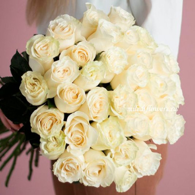 Хит! Букет 25 белых роз Мондиаль (Эквадор 50 см)